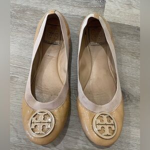 Tory Burch Patent Leather Tan Ballet Flats Size 8.5